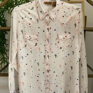 Wrangler rayon snap shirt cactus print sz L